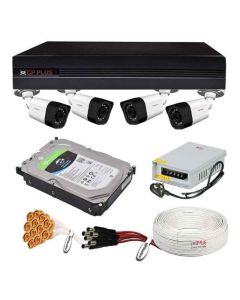 CP Plus 2.4MP 4 Pcs Bullet White and Black Camera with 4 Channel DVR Kit and HDD