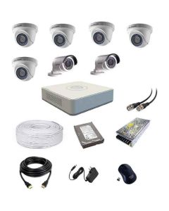 Hikvision Ultra HD 2MP Cameras Kit 8CH HD DVR, 5 Dome, 2 Bullet Camera, 1 TB Hard Disk, Wire Roll, Power Supply with Connectors